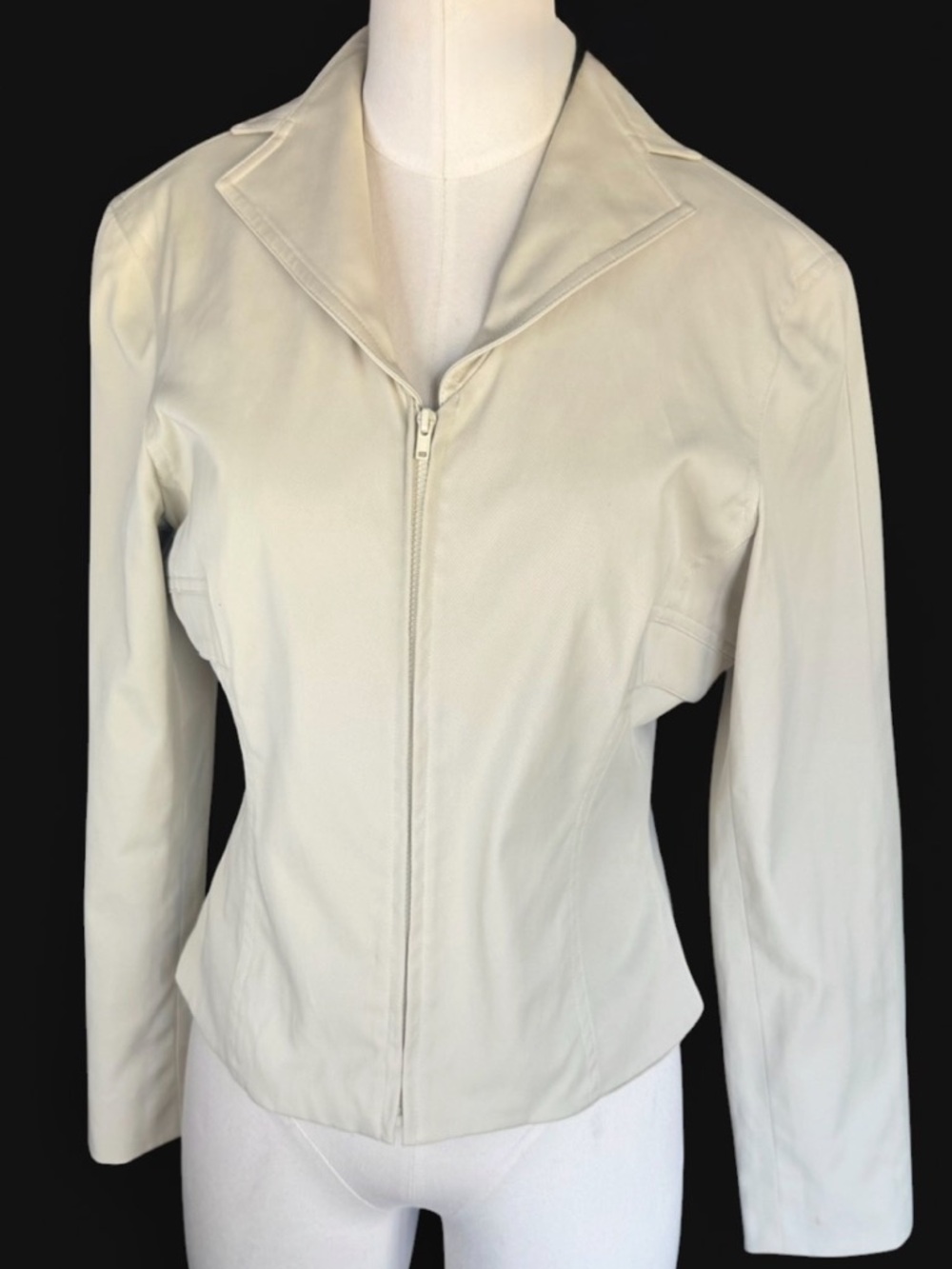 Cache Cream Leather Zip-Front blazer Jacket notched collar size 6 minimalist